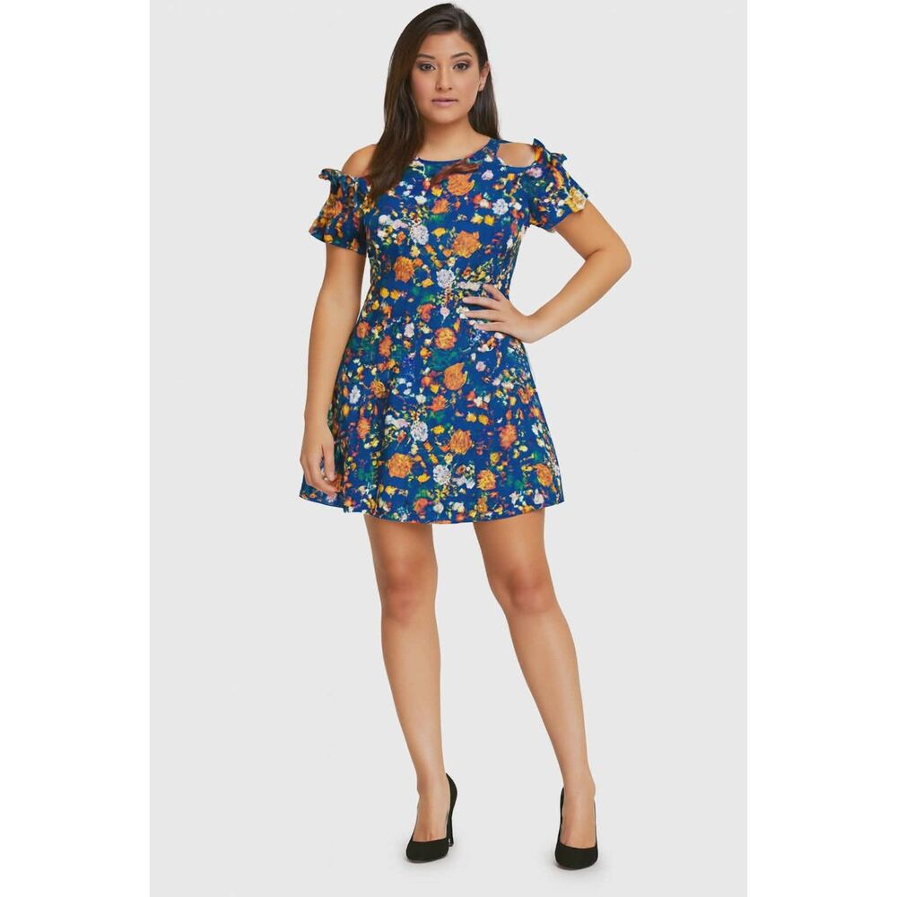 Dress Eyeshadow Blue Floral Cold Shoulder Women's WOMAN'S Size Medium